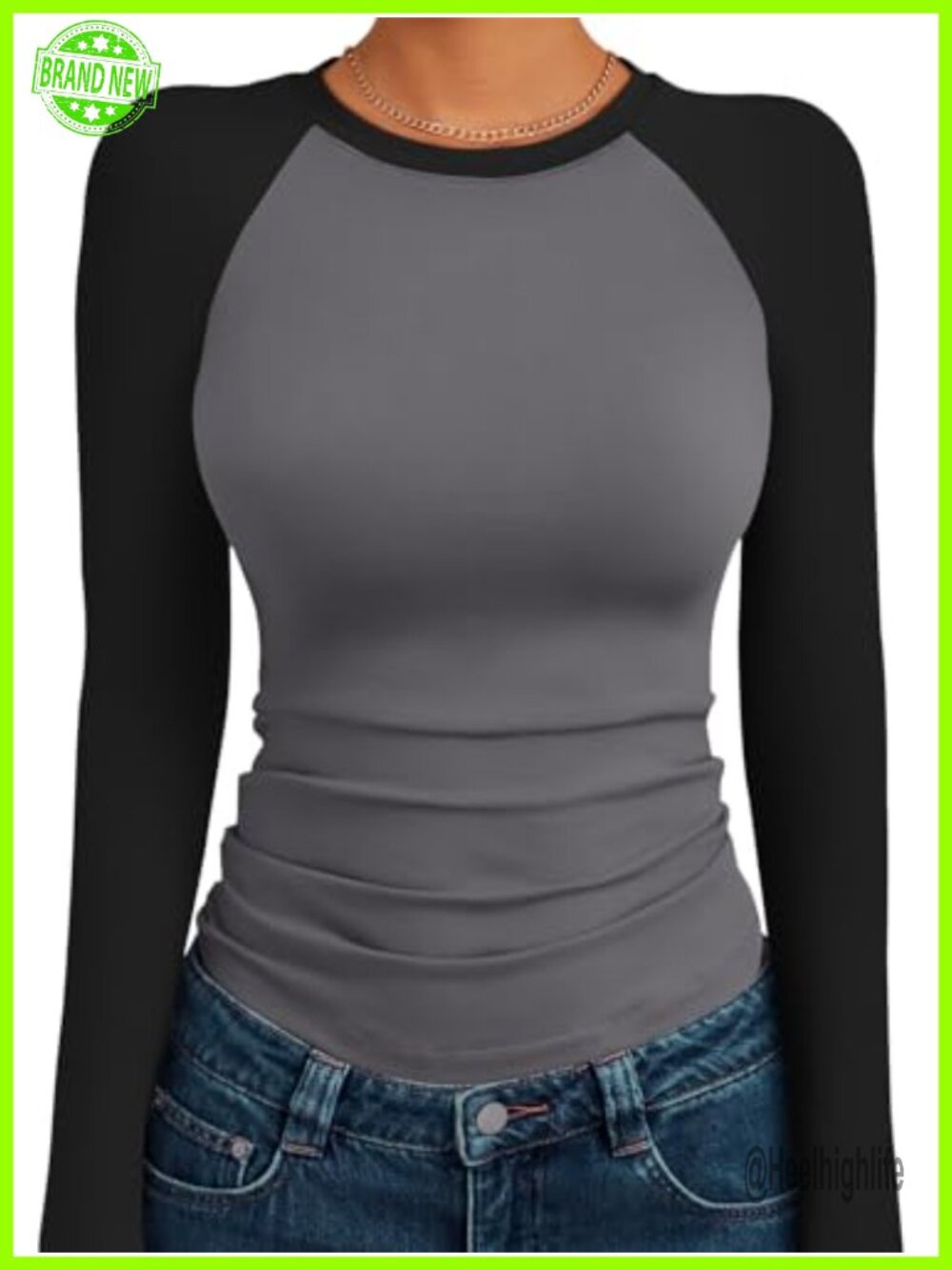 Women's Long Sleeve Slim Fit Stretchy Color Block Raglan T-Shirt